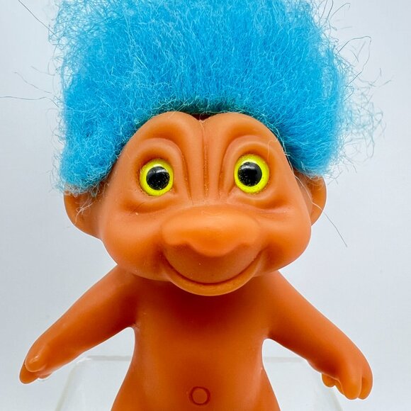 Vintage TNT Troll Doll Light Blue Hair Neon Yellow Eyes Troll - Picture 3 of 8